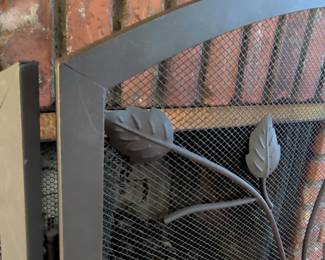Wrought Iron Fireplace Screen with Leaf and Vine Motif