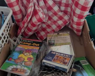 Teddy Bauer's Camp-Out Book, Ungame Teen Version, and Red Gingham Picnic Blanket/Tablecloth