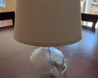 Clear Hammered Glass Jug Table Lamp with Neutral Shade