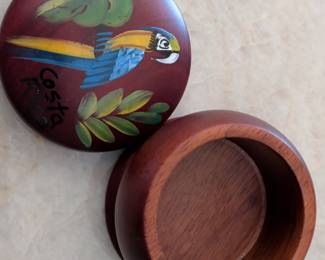 Hand-Painted Wooden Trinket Box with Macaw and "Costa Rica" Inscription