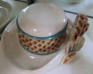 Fitz and Floyd "Southwest" Ceramic Trinket Dish with Lid and Feather Detail
