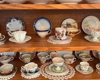 Large collection of vintage cup, and saucer sets, including Paragon, Schumann, Royal Winton, Lefton, Merit, Royal Doulton, Royal Tara, Royal Chelsea, and many others.