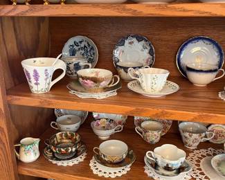 Large collection of vintage cup, and saucer sets, including Paragon, Schumann, Royal Winton, Lefton, Merit, Royal Doulton, Royal Tara, Royal Chelsea, and many others.