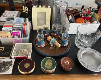 Barware galore, including coasters, drinkware, etc.