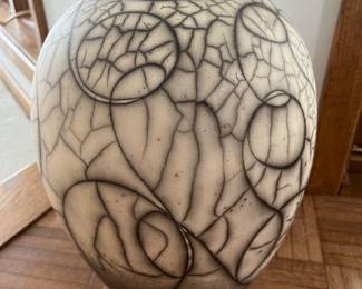 Jacobson raku pottery floor vase, signed