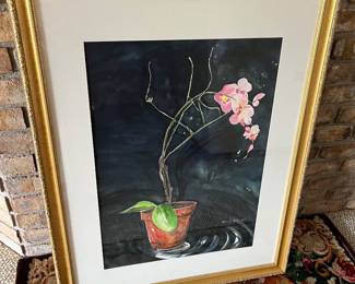 Orchids watercolor by Timothy Leistner, framed.