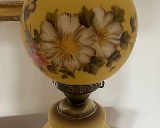 “Gone With the Wind” parlor lamp with hand-painted floral decorations.