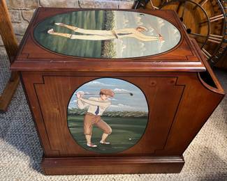Golf-themed side cabinet.