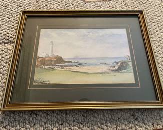 Bill McAnally watercolor, golf print, framed.