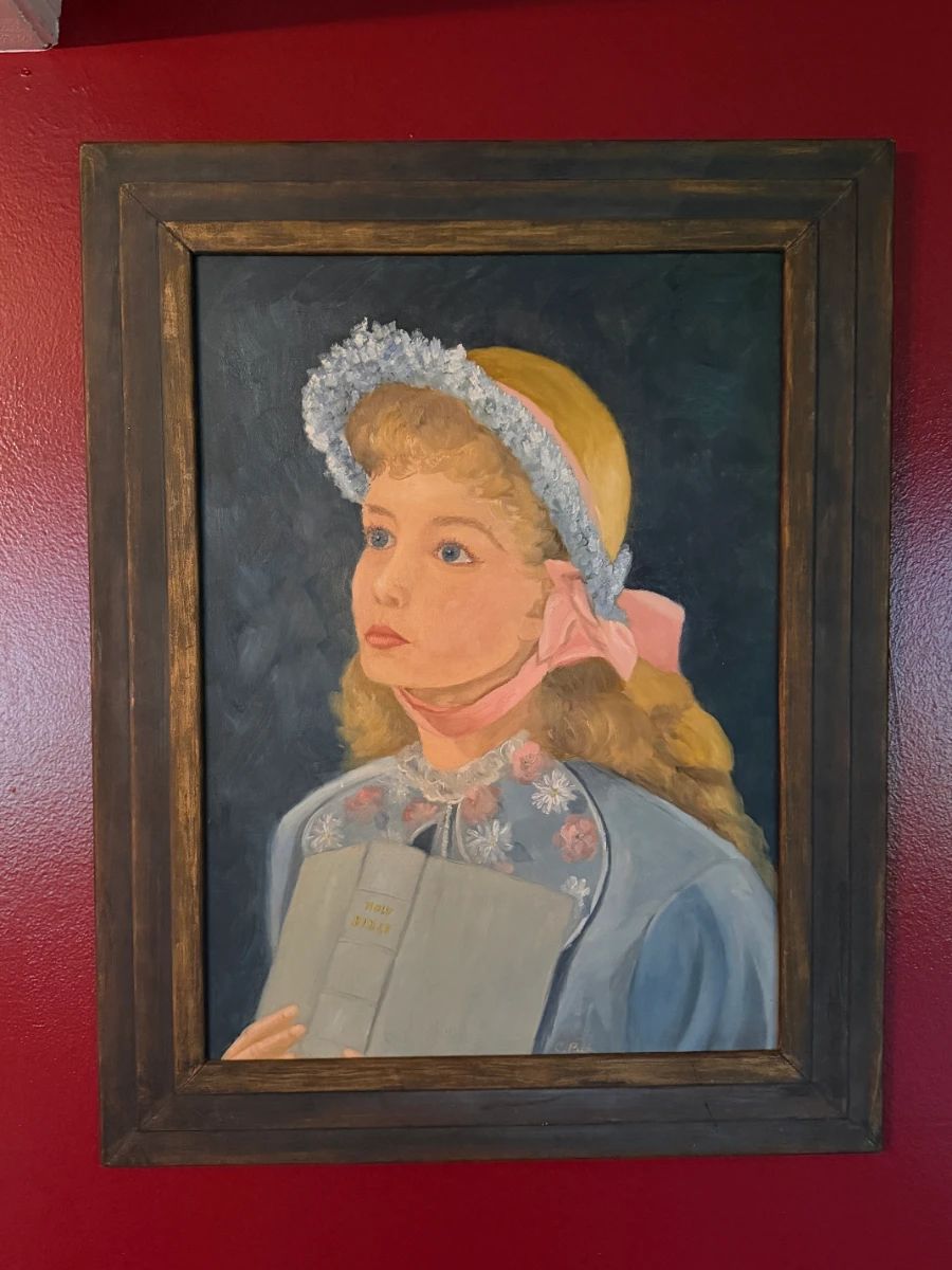 VINTAGE ORIGINAL PAINTING GIRL W BIBLE FRAMED
