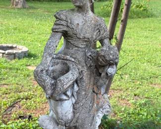 LARGE CAST CONCRETE BIRDBATH FOUNTAIN W MAIDEN