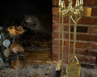 VINTAGE BRASS FIREPLACE HEARTH TOOL SET 5 PC