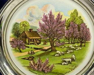CURRIER & IVES SILVER PLATE COASTERS ASTRAYS