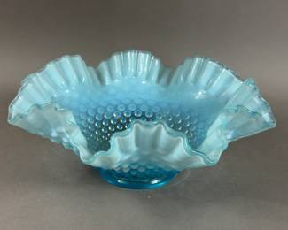 FENTON BLUE ART GLASS BOWL OPALESCENT HOBNAIL
