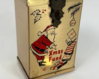 VINTAGE LITHOGRAPH TIN CHRISTMAS SAVINGS BANK