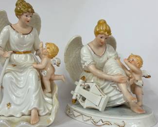 O'WELL PORCELAIN ANGEL FIGURINES W GOLD ACCENTS