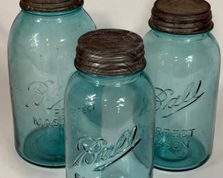 VINTAGE BLUE GLASS BALL PERFECT MASON JARS