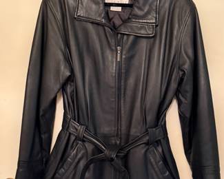 NINE WEST BLACK LEATHER BELTED JACKET SZ M