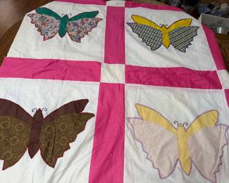 UNFINISHED QUILT TOP W HAND SEWN BUTTERFLIES