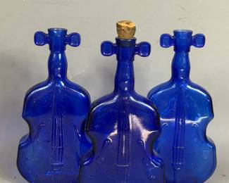 VINTAGE COBALT BLUE VIOLIN SHAPED FIDDLE BOTTLES