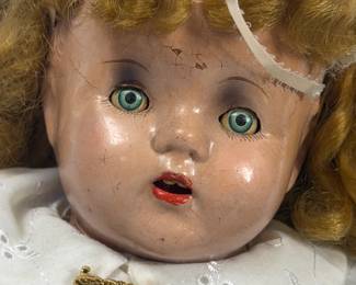 COMPOSITE DOLLS & ANTIQUE WICKER BABY BASSINET