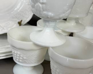 MILK GLASS PLATES & GOBLETS COLONY HARVEST