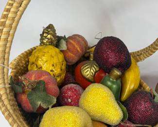SWEETGRASS BASKET W GLASS & CERAMIC FRUITS