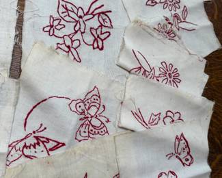 VINTAGE REDWORK EMBROIDERED QUILT BLOCKS x 34 PCS