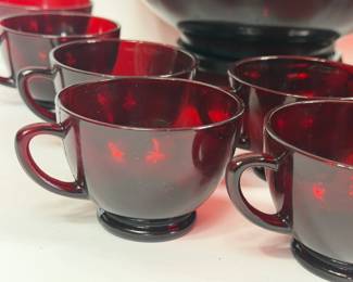 ANCHOR HOCKING ROYAL RED RUBY PUNCH BOWL SET
