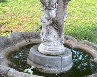LARGE CAST CONCRETE BIRDBATH FOUNTAIN W MAIDEN