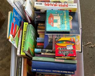 BOOKS W PLASTIC STORAGE TOTE & LID