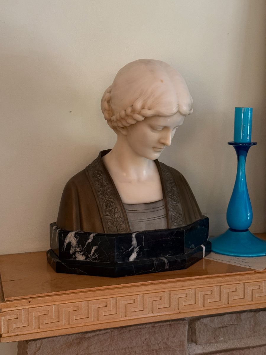 Alabaster, bronze and marble bust