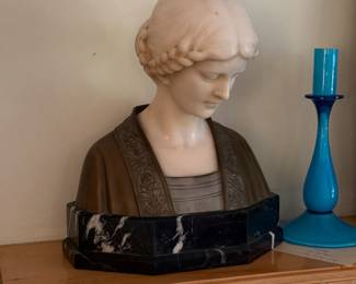 Alabaster, bronze and marble bust