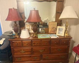 Dresser,  Lamps, Picture Frames