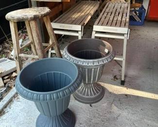 Flower pots, Wooden stool, Aluminum Work Platforms