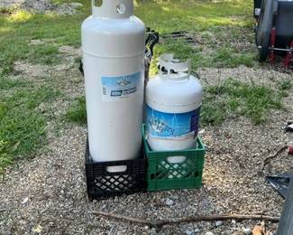 Propane Tanks, Milk Crates, Wheelbarrow