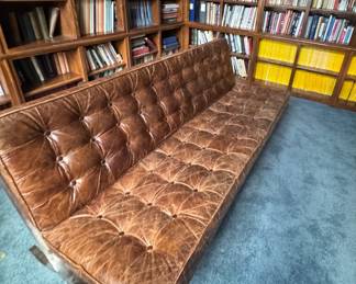 mid-century modern cognac leather sofa 
