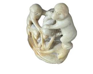 Vintage Asian Chinese Hand Carved Soapstone Monkeys Figurine