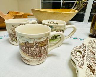 Johnson Brothers Olde English Countryside brown transferware ironstone mugs.