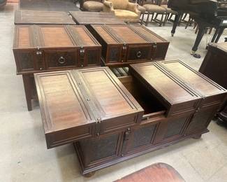 Matching sliding wooden coffee tables, matching wood side tables