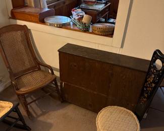 Hitchcock style spinning chair and storage cabinet