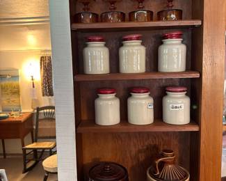 French, mustard jars/crocks. Vintage Marcrest cookie jar and McCoy cookie jug