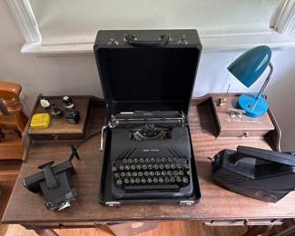 Vintage Smith Corona Silent Typewriter. Inkwells. Polaroid square shooter.