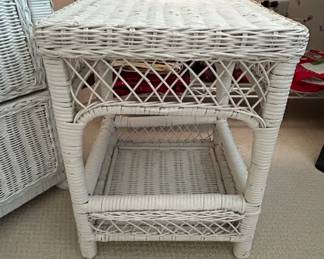 White Wicker TwoTier Side Table or Plant Stand