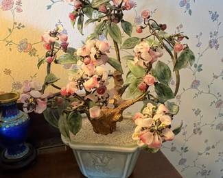 Vintage Glass Cherry Blossom Bonsai Tree Sculpture