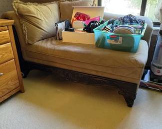 Victorian Style Chaise Lounge with Carved Mahogany Base
