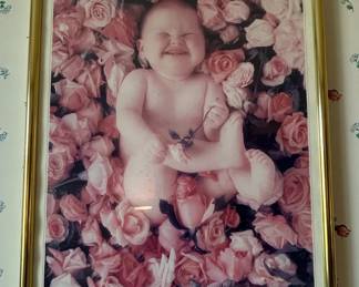 Anne Geddes Baby in Roses Framed Print