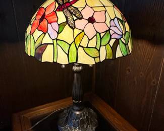 Dragonfly and Floral Tiffany Style Stained Glass Table Lamp