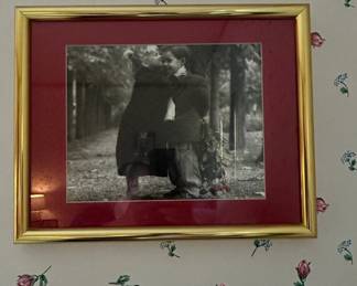 Framed Black and White Photograph of Two Children Holding Flowers
