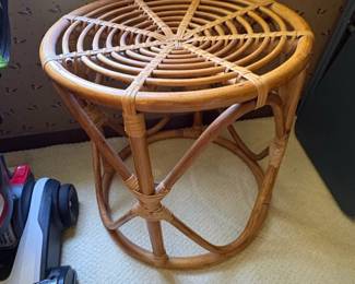 Vintage Rattan Spider Web Top Side Table or Stool
